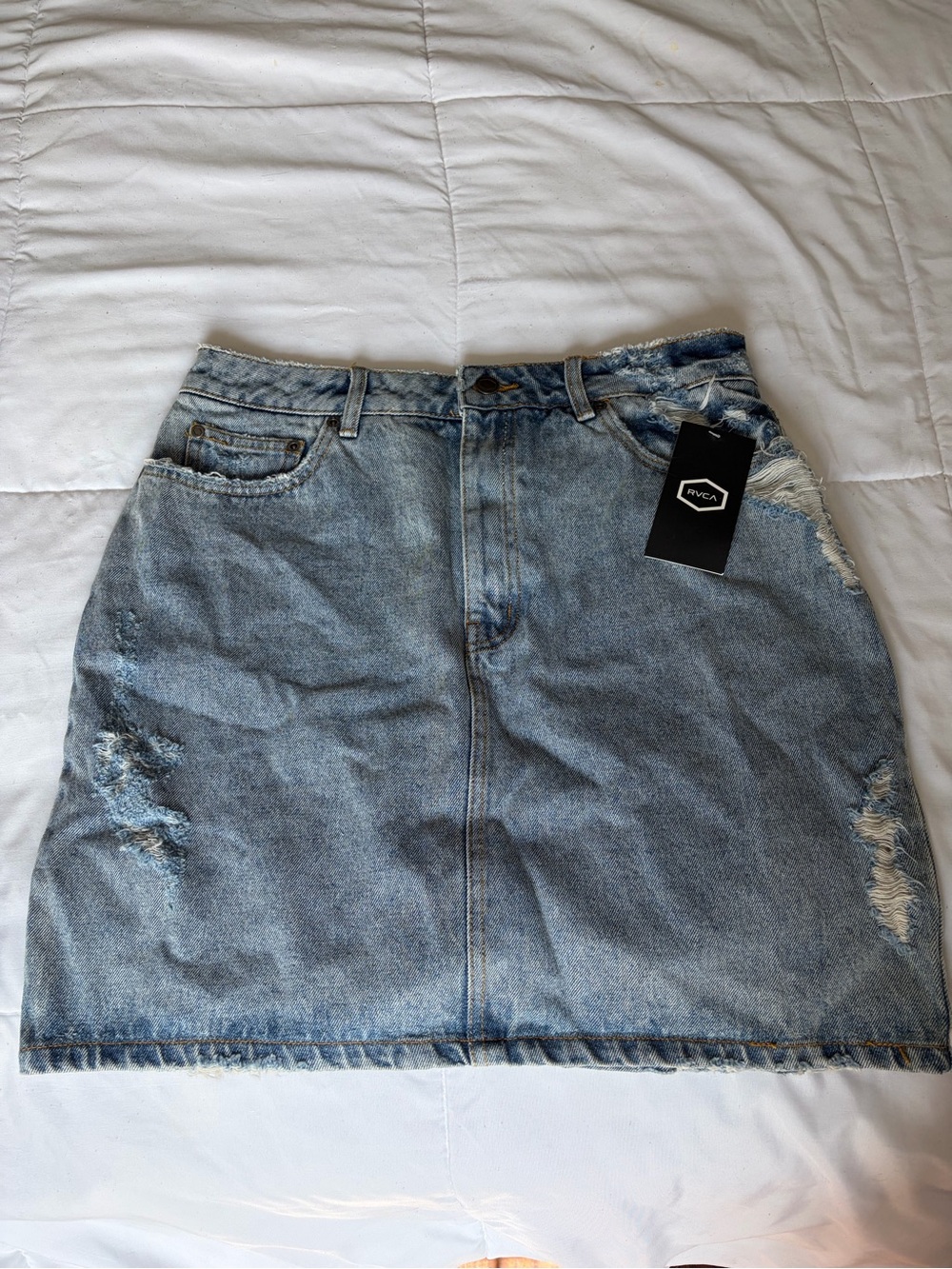 New RVCA Light Blue Distressed Denim Skirt Size 30 waist